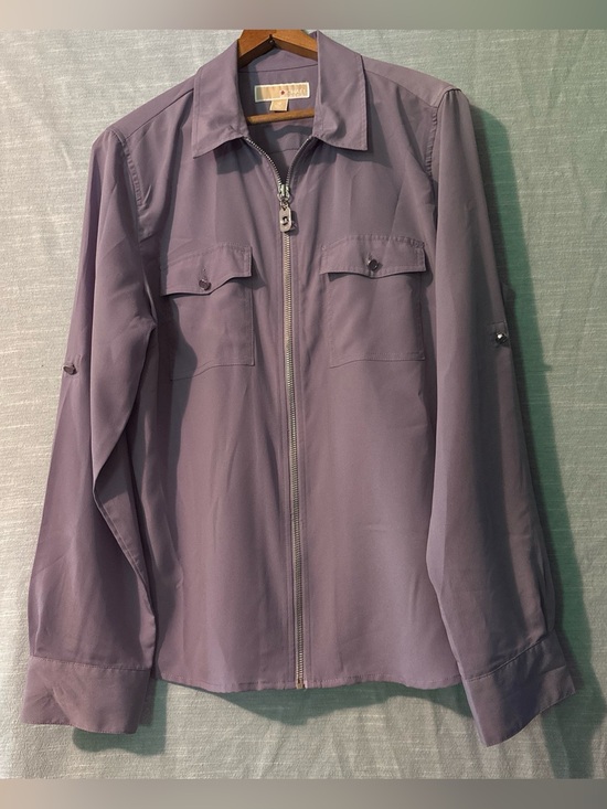 Michael Kors Tops - Michael Kors Blouse Zip Up Long Tab Sleeves Lavender Women’s Sz 12